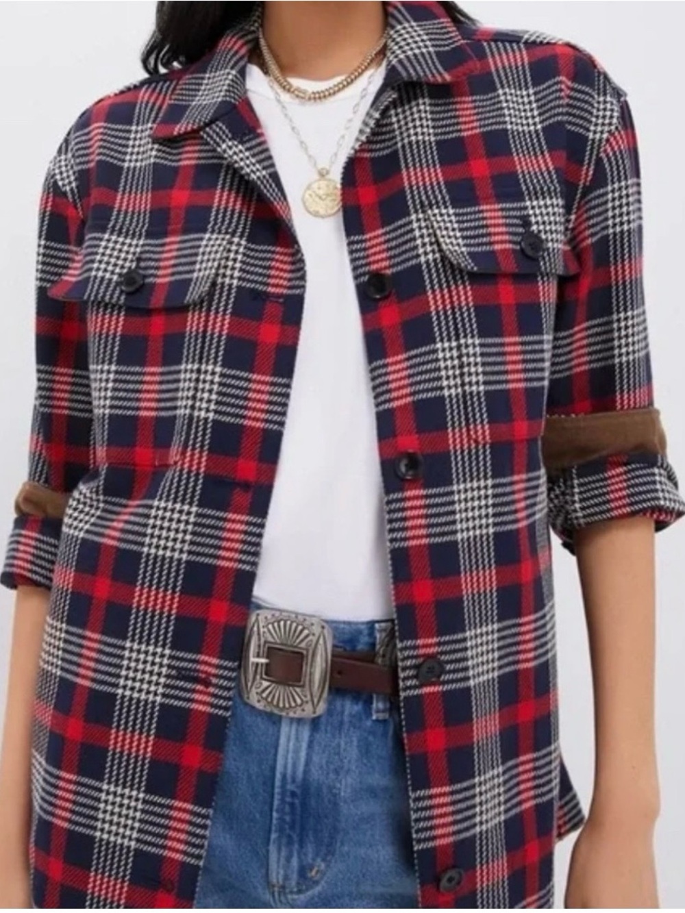 Tuckernuck Red and Navy Plaid Button-Front Shirt Jacket NWT